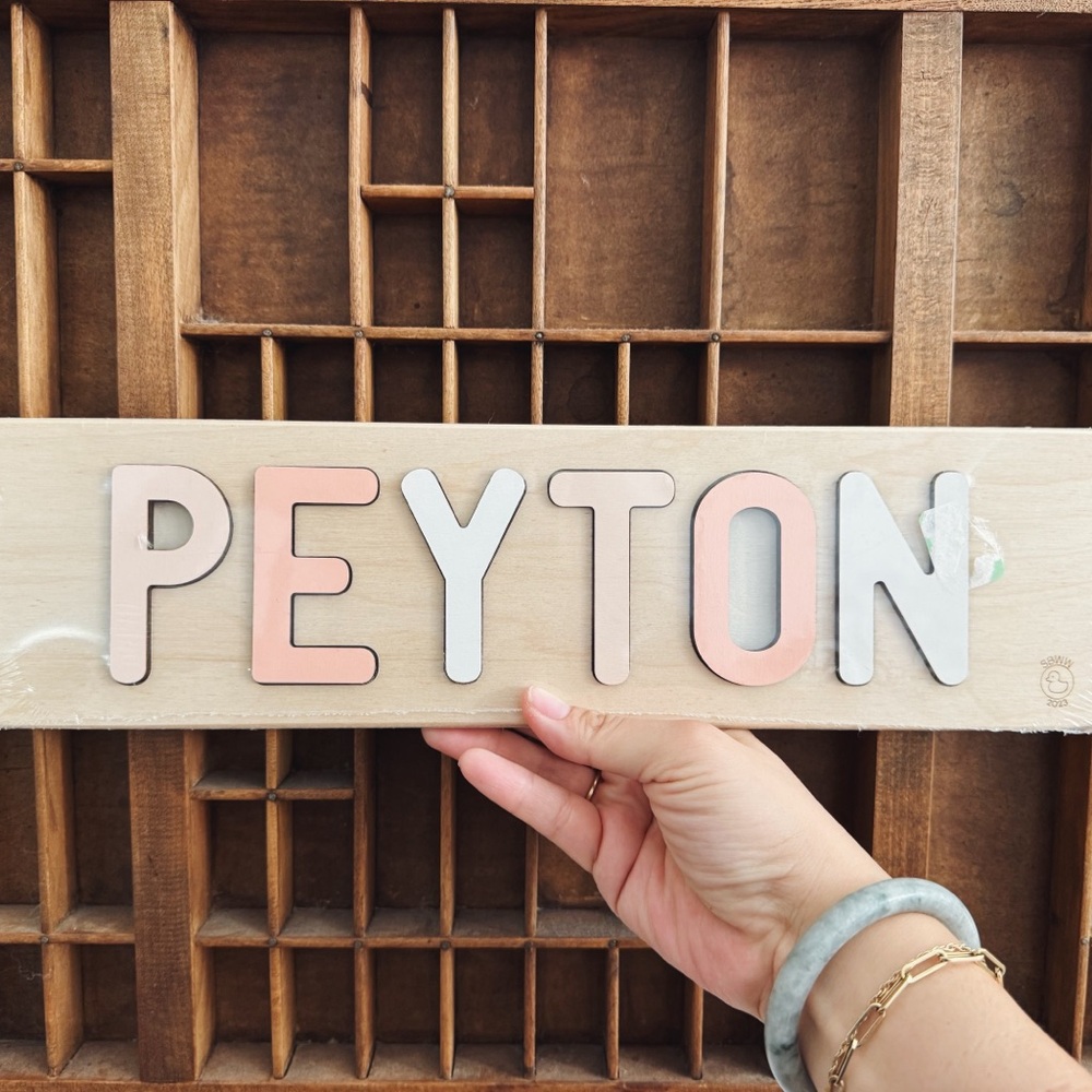 PEYTON Custom Name Puzzle - Pink, White, and Gray- South Bend Woodworks